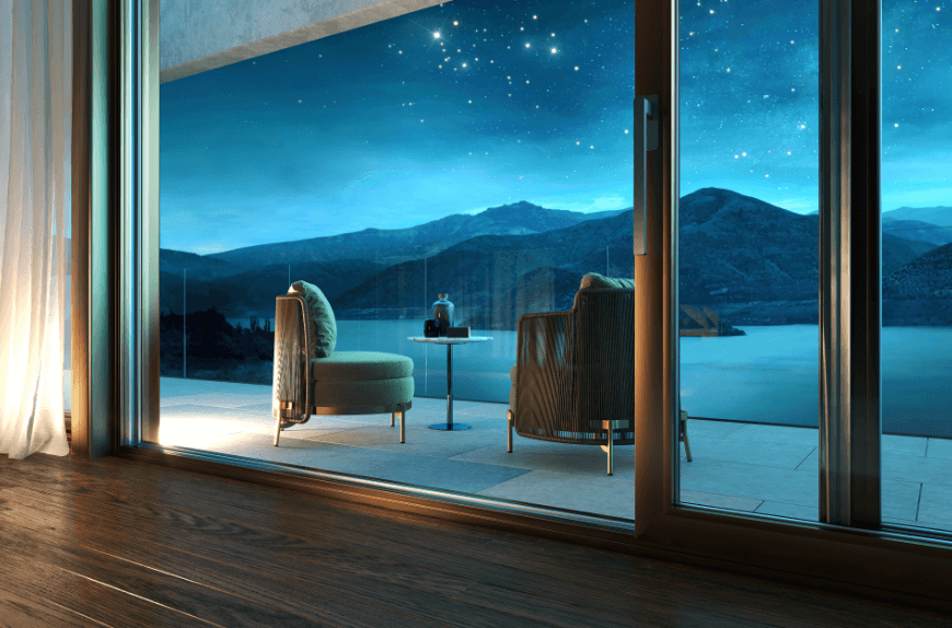 Bedroom with night view - 3D visualization